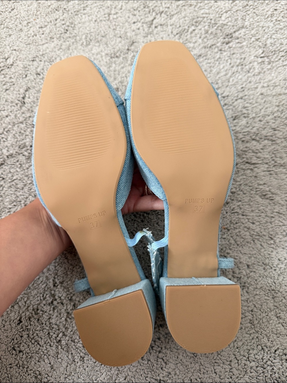 Denim Light Blue Block Heel Slingback Pumps - Picture 3 of 5